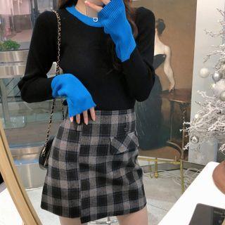 Two Tone Ribbed Knit Top