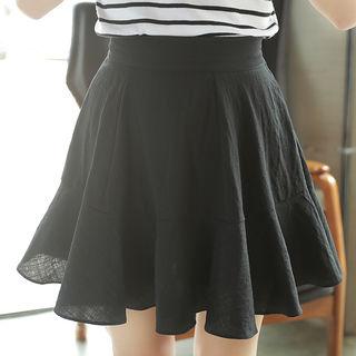 Metallic-button Flared Mini Skort