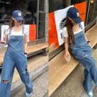 Distressed Overall Jeans Blue - One Size