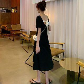 Open Back Short-sleeve Midi A-line Dress