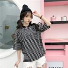 Embroidered Striped Short-sleeve Polo Shirt