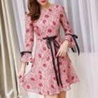Flower Lace 3/4 Sleeve A-line Dress
