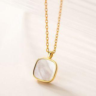 925 Sterling Silver Square Shell Pendant Necklace Gold - One Size
