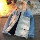 Hooded Faux Shearling Panel Zip Jacket