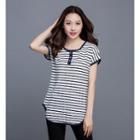 Short-sleeve Striped Buttoned Top