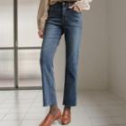 Slit-hem Napped Straight-leg Jeans