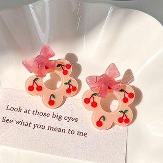 Cherry Bow Earring Pink - One Size