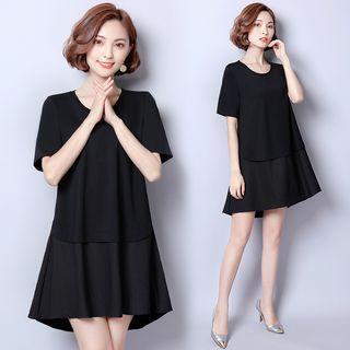 Short-sleeve Loose-fit A-line Cotton Sheath Dress