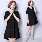 Short-sleeve Loose-fit A-line Cotton Sheath Dress