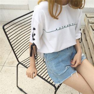 Lace Up Letter Short-sleeve T-shirt