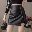 Zip A-line Faux Leather Mini Skirt