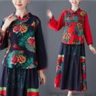 Traditional Chinese Set: Long-sleeve Top + Skirt