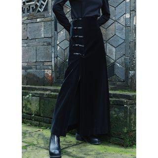 Frog-buttoned Midi A-line Skirt