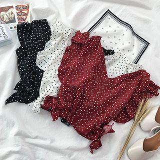 Cap-sleeve Dotted Wrap Blouse