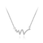 925 Sterling Silver Simple Fashion Geometric Corrugated Necklace With Cubic Zirconia Silver - One Size