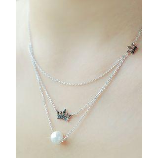 Faux-pearl Tiara Layered Necklace One Size