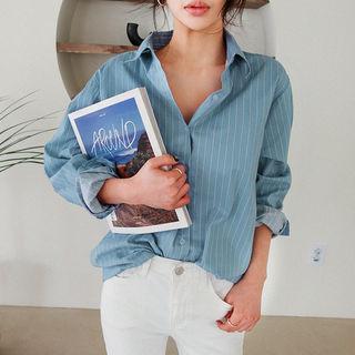 Pinstripe Cotton Longline Shirt