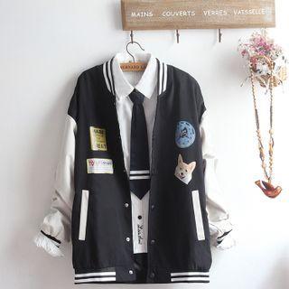 Two-tone Cartoon Dog Print Jacket / Shirt / Set