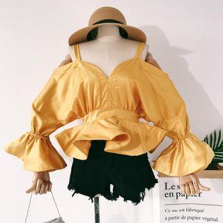 Long-sleeve Cold-shoulder Peplum Top