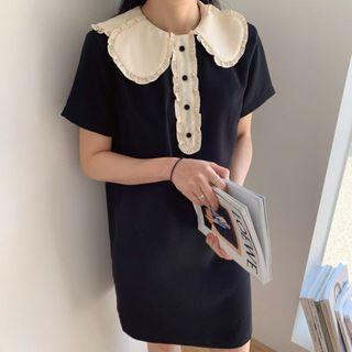 Short-sleeve Collar Dress Black - One Size