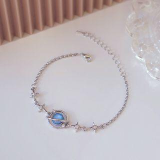 Heart Alloy Bracelet Blue - One Size