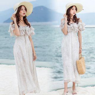 Off Shoulder Ruffle Midi Dress