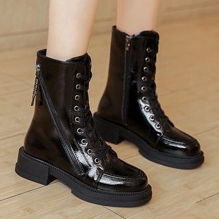 Block Heel Lace-up Mid Calf Boots