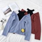 Mock Two-piece Color-block Off-shoulder Long-sleeve Sweater