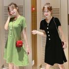 Short-sleeve Buttoned A-line T-shirt Dress