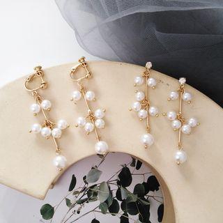 Rhinestone Faux Pearl Drop Earring / Clip-on Earring