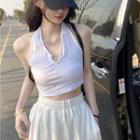 Sleeveless Heart Ring Halter Tank Top / Plain Sweatpants