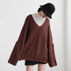 V-neck Oversized Chunky Knit Sweater