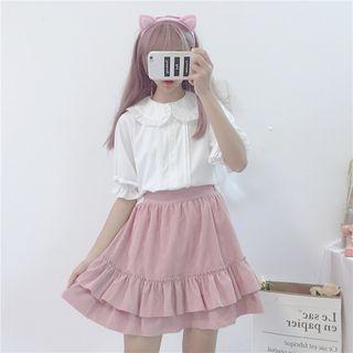 Peter-pan-collar Elbow-sleeve Blouse