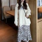 Set: Zebra Print Pullover + Midi A-line Skirt