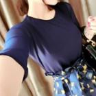 Set: Elbow-sleeve T-shirt Dress + Printed Maxi Skirt