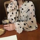 Heart Printed Bell-sleeve Loose-fit Blouse