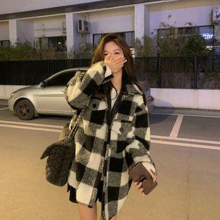 Check Fringed Button Jacket