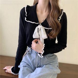 Collar Bow Knit Top