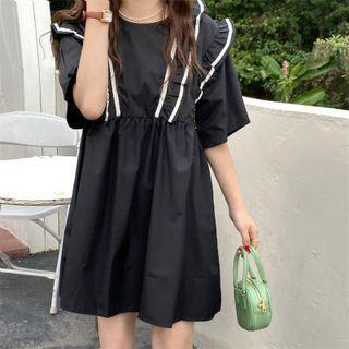 Round-neck Ruffle A-line Mini Dress