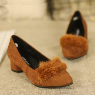 Faux-fur Chunky-heel Pumps