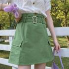 Set: Embroidered Collar Short-sleeve Blouse + Mini A-line Skirt