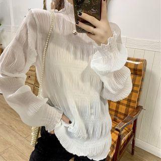 Turtleneck Lantern-sleeve Blouse / Knit V-neck Vest