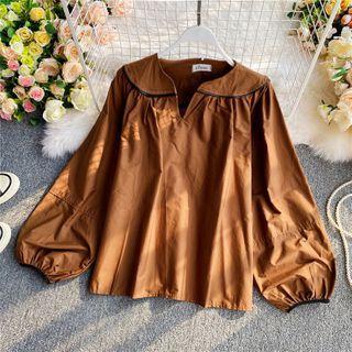 Contrast-trim Collar Long-sleeve Blouse