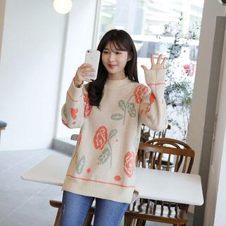 Crew-neck Rosette Sweater