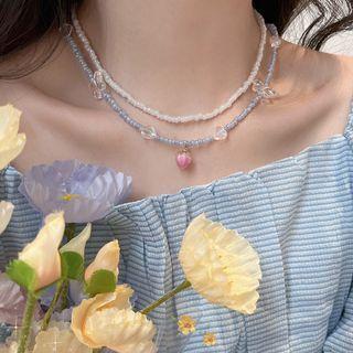 Bead Acrylic Layered Necklace Necklace - White & Purple - One Size
