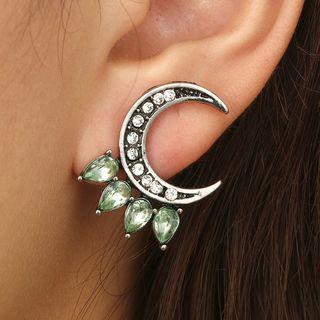 Rhinestone Moon Earring Silver - One Size