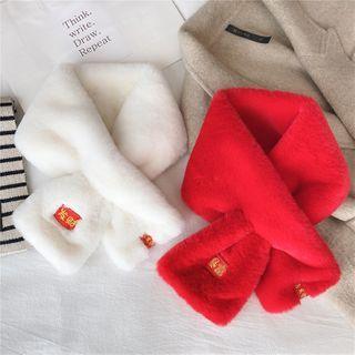 Chinese Characters Applique Faux Fur Scarf