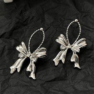 Bow Drop Sterling Silver Ear Stud 1 Pair - Silver - One Size