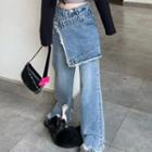 Fray Hem Mock Two-piece Wide Leg Jeans