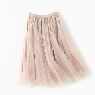 Velvet & Mesh Reversible Pleated Skirt